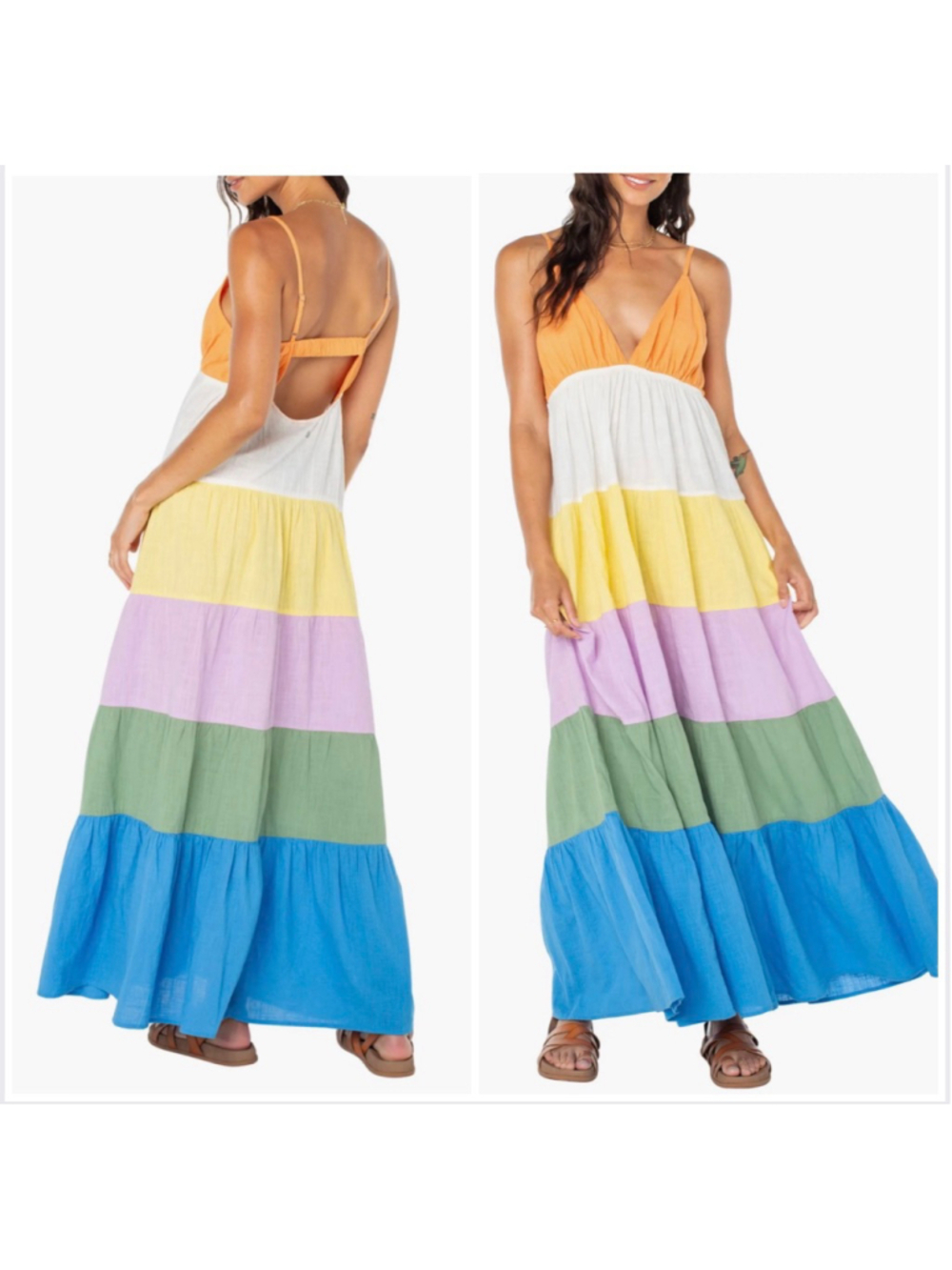 NWT Roxy Honolulu Glow Maxi Dress XL Tiered Colorblock